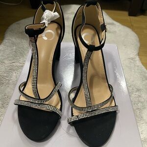 Elegant Black Strappy Heels with Rhinestone Detailing